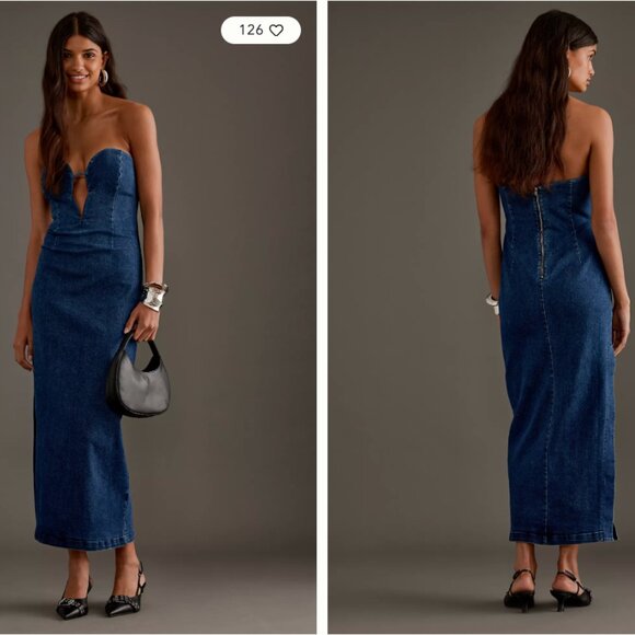 NWT Bardot Eleni Denim Strapless Plunge Midi Dress Size US 12 $179 - Picture 4 of 15